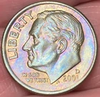2001-D Roosevelt Dime Beautiful Lustrous Gold/Rainbow Toned Coin   #21