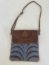 Myra Bag Leather Woven Cotton Canvas Aztec Crossbody Bag Boho Western Festival