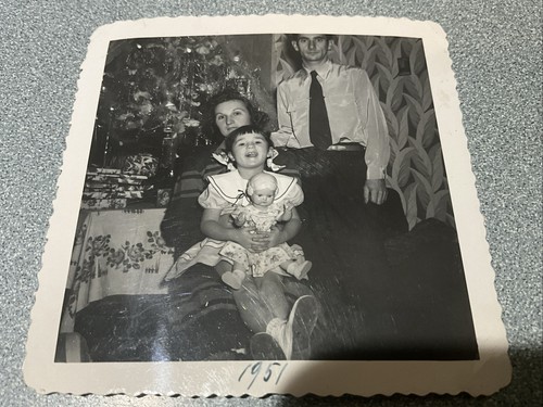 Little Girl With DOLL 1951 Toy Vintage BW Photo Snapshot