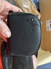 Black Cat Face Zip Coin Wallet for Women, Solid Pattern Zipper Closure