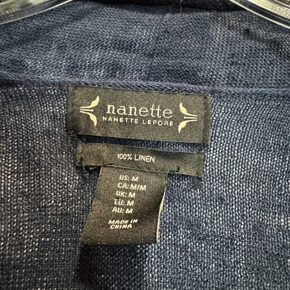 Cárdigan abierto de lino Nanette Lepore azul marino tejido ligero Lagenlook talla mediana Foto 2 de 4