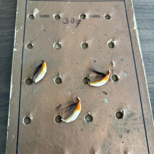 Vintage 3 mosche da pesca sul ghiaccio MARATHON BAIT CO. Wisconsin su carta RARO! - Foto 4 di 7