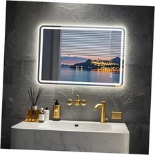 LED Bathroom Mirror, 40x24 Frameless Rounded Corner Vanity Mirror, 40"L x 24"W