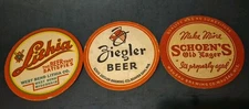 1940's ZiegierBeer , Schoens Beer Lithia Beer Coasters from Wisconsin.