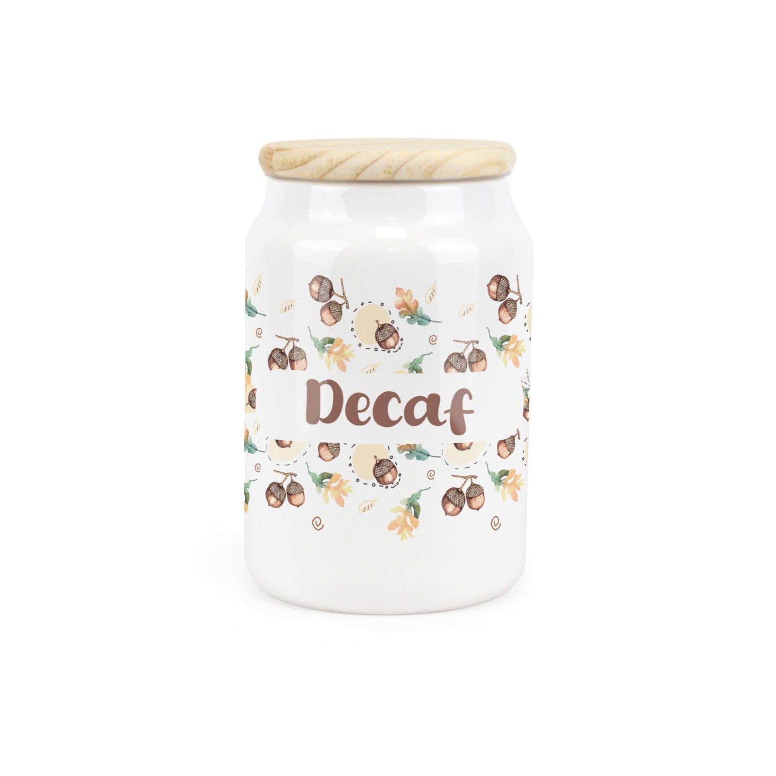 Ceramic Tapered Autumnal Acorns Canister - Decaf Storage Container
