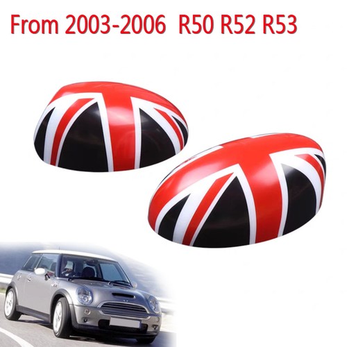 Black Red Jack Side View Mirror Cover Cap For MINI Cooper R50 R52 R53 2002-2006 - Picture 3 of 8