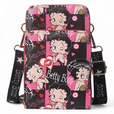 Betty Boop handbag purse duffle crossbody adjustable shoulder strap blk pink CT1