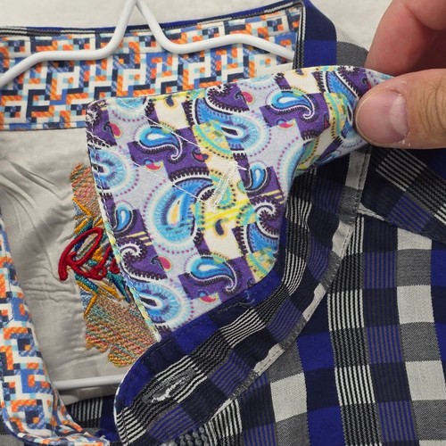 Robert Graham Button Down Hemd Herren Classic Flip Cuff blau grau kariert Größe M - Bild 16 von 19