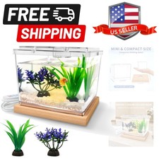 Mini Betta Fish Tank Kit with LED Light Base, Small Fish Bowl for Temporary S...
