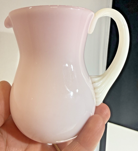 Jarra pequeña de 4" vintage ROSA con flores pintadas a mano soplado melocotón de vidrio de punto de pareja - Imagen 3 de 15