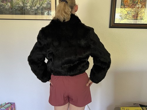 Vintage Wilson’s Leather with French Black RABBIT FUR Bomber Jacket Women's S - Picture 20 of 20