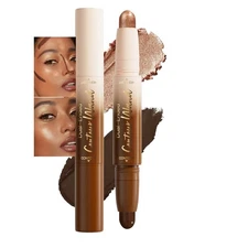 Black Cocoa+Bronzer Shimmer Contour Stick Dual Ended Face Body Makeup Waterproof
