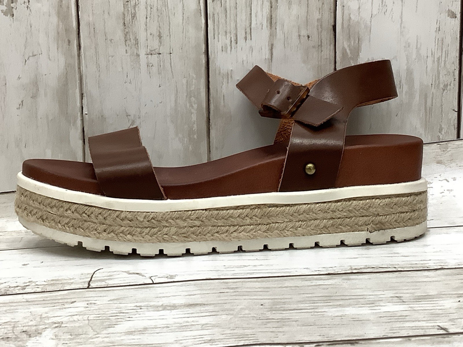 MIA Women's Kiera Espadrille Platform Sandal - Cognac Brown - Size 8.5