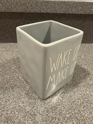 Rae Dunn "WAKE UP MAKE UP" Gray Brush Holder Vanity Containers Holder - Bild 3 von 5