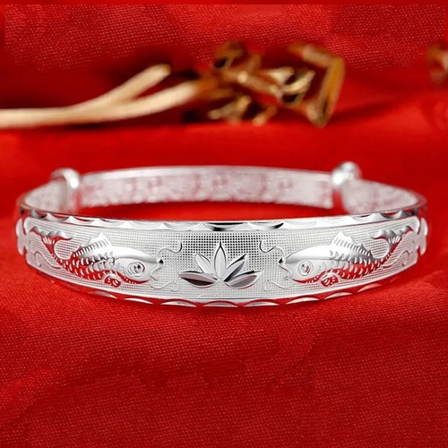 New fashion brands 999 Sterling silver Pisces play lotus bracelets Bangle for - Picture 22 of 23