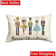 Merry Christmas Nutcracker Throw Pillow Cover, 12 x 20 Inch Winter Holiday Pa...