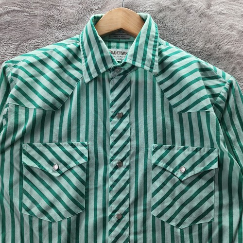 Vintage Corral West Ranchwear Pearl Snap Shirt Men’s 15-33 Green Striped Western - Picture 3 of 13