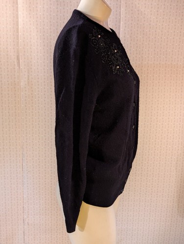 Vintage Whimsigoth Black Cardigan S Embellished Glitter & Pearls Fuzzy Classic - Picture 11 of 13