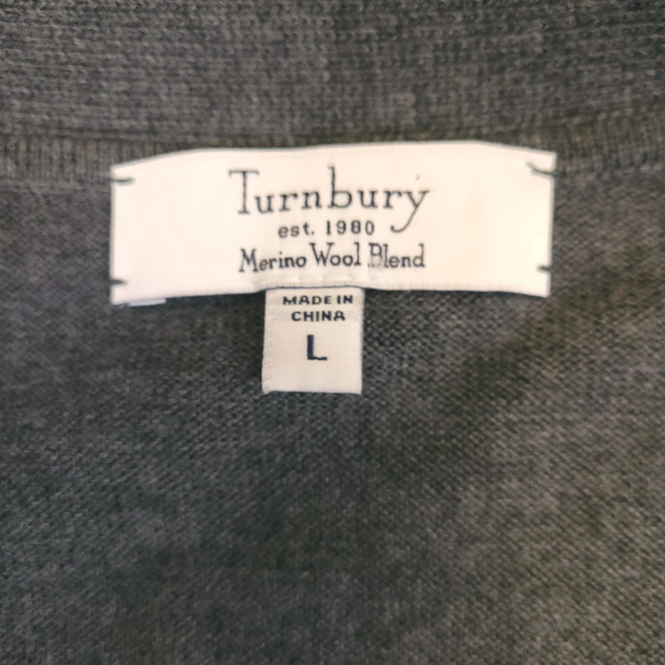 Cárdigan suéter vintage Turnbury mezcla lana merino para hombre grande gris azul cuello en V Foto 4 de 4