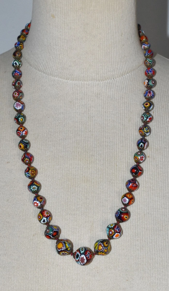 Long collier sautoir 120 cm perles de verre irisées Vintage
