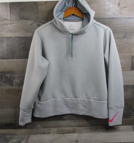 Nike Dri-FIT Hoodie Damen Large hellgrau gerippter Pullover sportlich 727136-063 - Bild 2 von 12