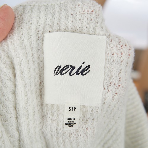 Aerie Cozyup Waffle Polo Sweater Grey Heather Women's Small - Picture 6 of 8