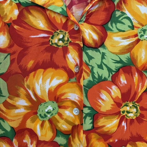 Vintage 100% Silk Button Down Blouse Red/Orange Floral - Picture 7 of 11