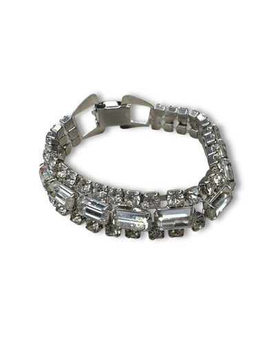 Weiss Silver-Tone Earrings Brooch Set Unsigned Bracelet Clear Crystal - Picture 17 of 17