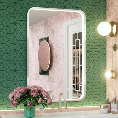 Silver LED Bathroom Mirror 24x36, Dimmable, Anti-Fog, Adjustable Lighting