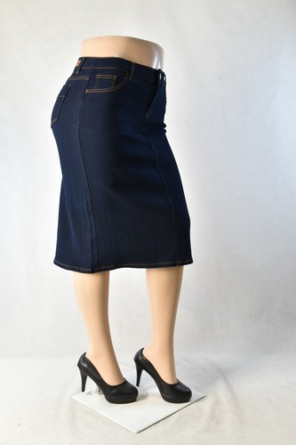 Nuevo Denim elástico para mujer 29" longitud pantorrilla línea A 5 bolsillos lavado oscuro #JW0373 OSCURO - Imagen 2 de 6