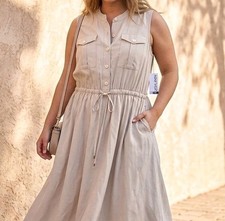 NWT Nine West Fit & Flare Dress Women XXL Beige Sleeveless Utility Office Casual