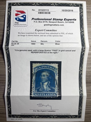 MOMEN: US BRIEFMARKEN #39 ECHT GEBRAUCHT PSE ZERTIFIKAT LOT #94775-14 - Bild 2 von 3