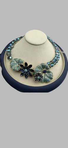 Heidi Daus Vintage & Signiert Blau & Grün Floral Kristall Halskette