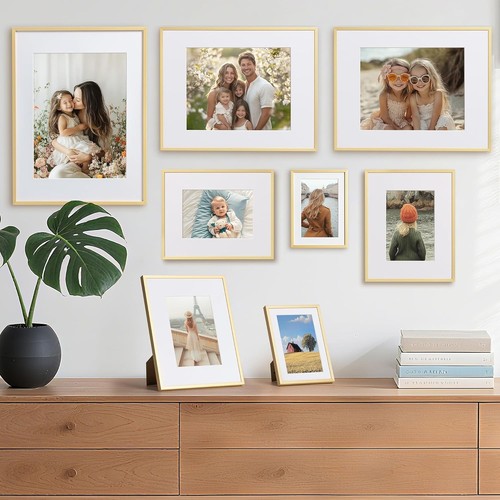 ZLG Golden 8x10 Picture Frame-Premium Metal Frame Matted to 5x7 With Wall Hook - Picture 5 of 7