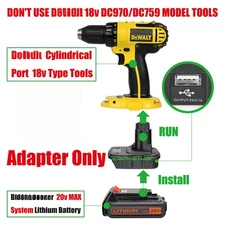 1 Adapter for Black+Decker 20V Battery To Power for Dewalt 18V Ni-CD Type Tools