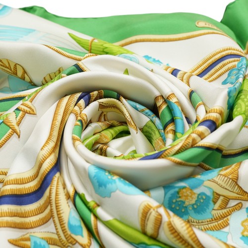 HERMES Carre 90 "Caraibes" 100% Silk Scarf Vintage Rare Cleaned - Picture 7 of 20
