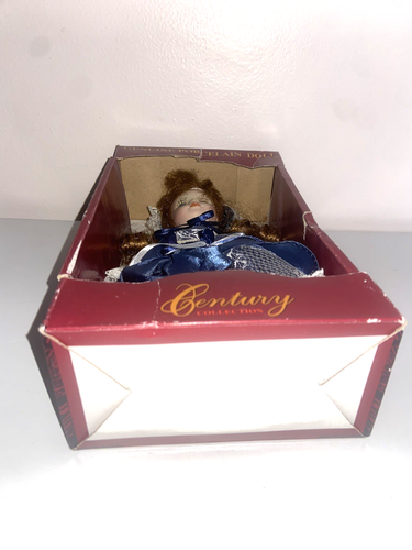 NEW Vintage Century Collection Genuine Porcelain Doll Blue Dress 8" high - Picture 7 of 8
