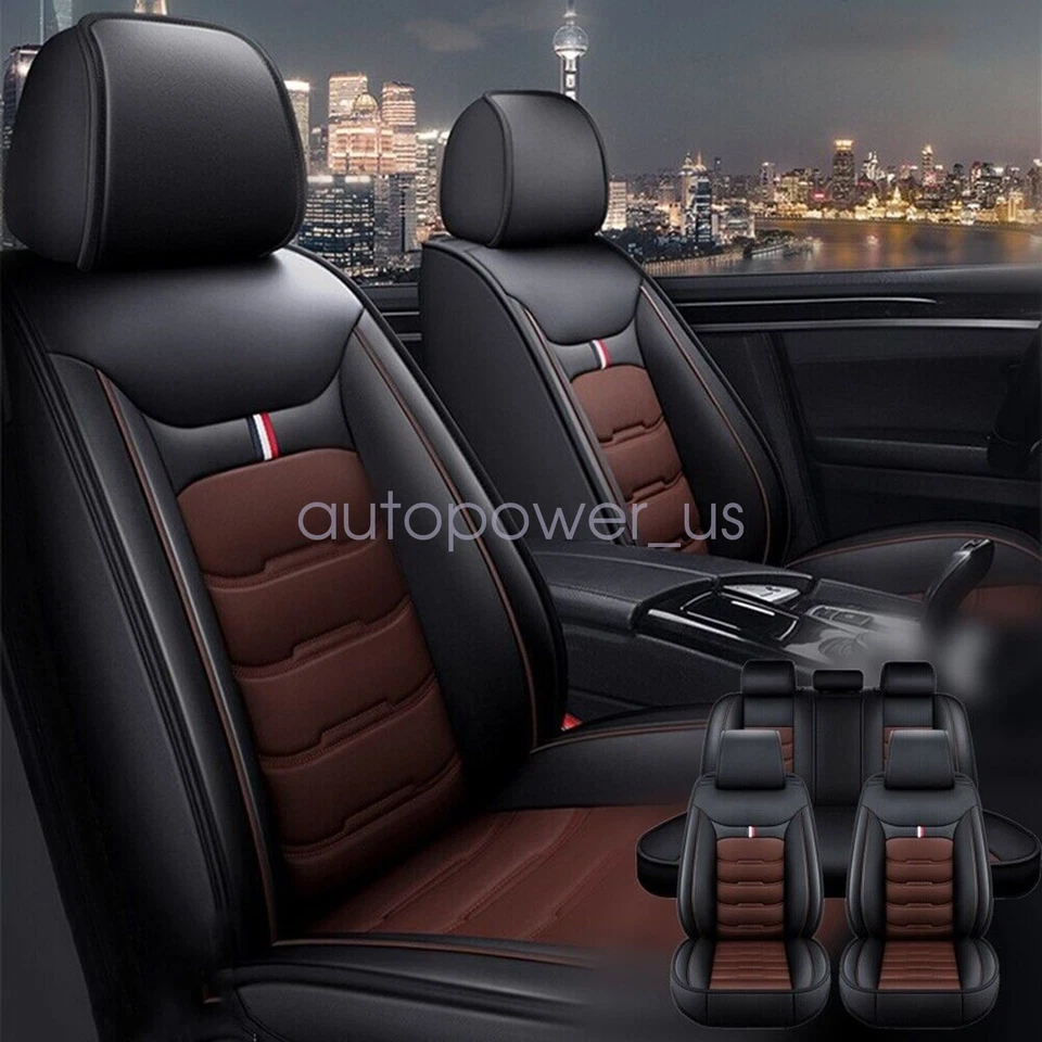 For Lincoln Car Seat Cover 5-Seat Full Set Leather Front Rear Protector Cushion Foto 2 de 4
