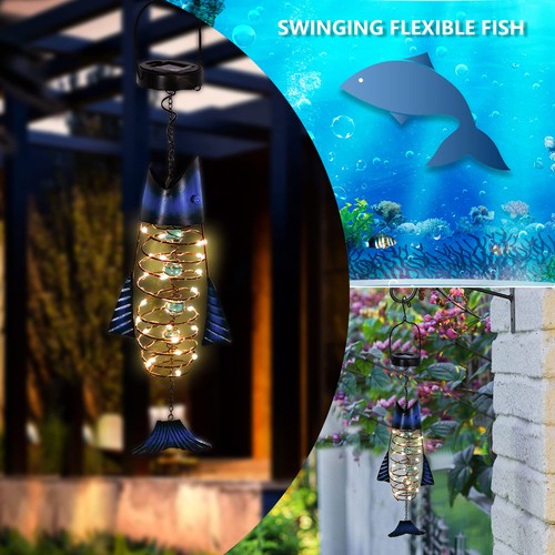 Luci da Esterno per Patio Decorazione Giardino - Decorazione da Appendere Pesce Solare in Metallo -... - Foto 8 di 9