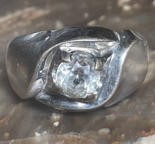 18k HGE White Gold Plated Cubic Zirconia Solitaire Ring Vintage Size 9