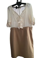 NWOT  Loft Ruffle Cream And Brown Dress Size 14