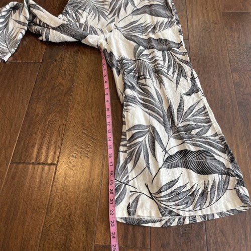 Tahari Wide Leg 100% Linen Cropped Pants White Black Palm Print Pull On S - Picture 6 of 10