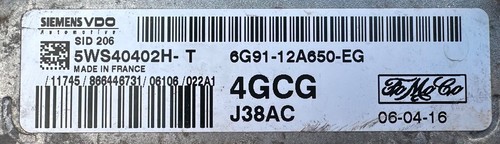 FORD S-MAX 2006 2.0 TDCI 6G9112A650EG 5WS40402HT CENTRALINA MOTORE ECU - Foto 2 di 5
