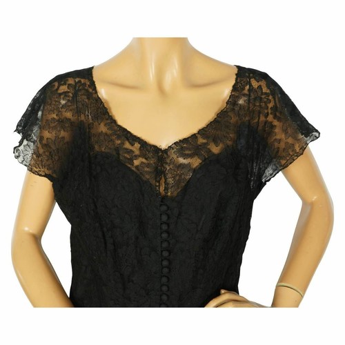 Vintage 1930s Evening Gown Black Chantilly Lace Dress Fishtail Ball Gown Sz M L - Bild 4 von 6