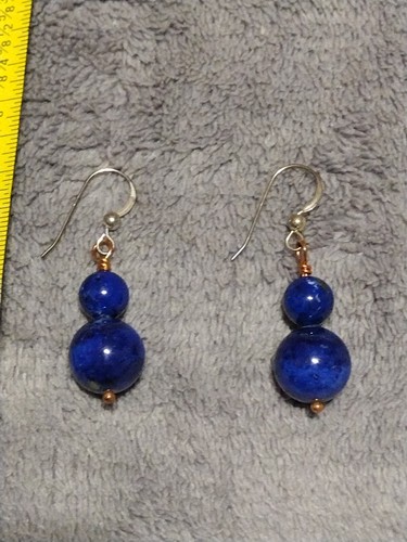Solid 925 DTR Sterling Sliver Natural Blue Lapis Round Ball Stud Earrings NEW - Picture 5 of 5
