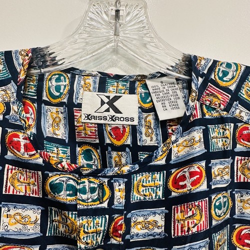 VINTAGE 80s Blouse Silk Women Small Nautical Colorful Artsy Print Art Physodelic - Picture 8 of 12