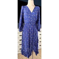 NWT New $158 Anthropologie Aleah Blue Longsleeve Abstract Dress XS