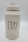 Rae Dunn Magenta STAY Artisan Collection White Dog Canister Treat Jar 10" Tall