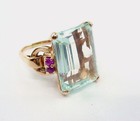 14k Rose Gold Cocktail Ring Stunning Retro 1940s Aquamarine Ruby