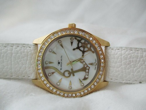 Tauan Watch Nautical Themed Mother of Pearl Face Anchor Gold Toned WORKING! - Bild 9 von 12